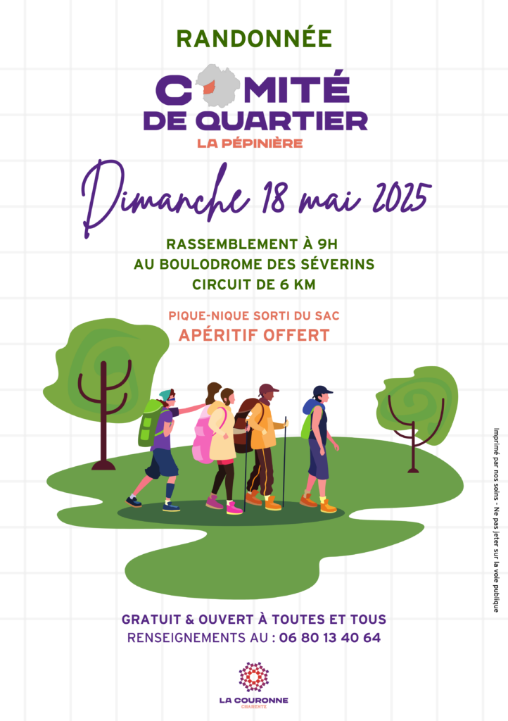 Affiche de la randonnée du comité de quartier La Pépinière, le dimanche 18 mai