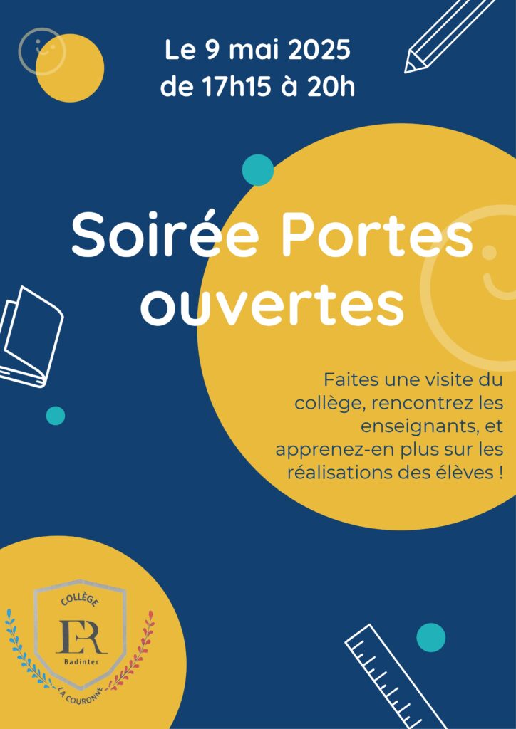 Affiche soirée portes ouvertes Collège Badinter La Couronne le 9 mai de 17h15 à 20h