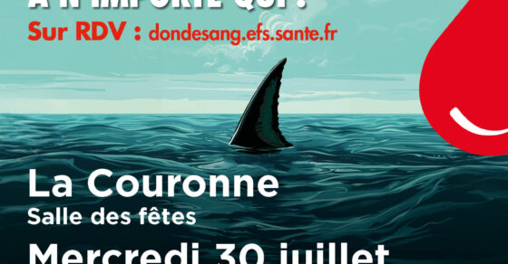 Affiche Don du sang -30 juillet à la salle des fêtes de La Couronne de 16h30 à 19h30