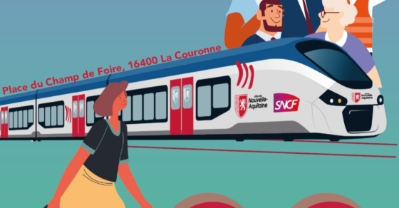 Affiche stand de SNCF Voyageurs sur la marché de La Couronne