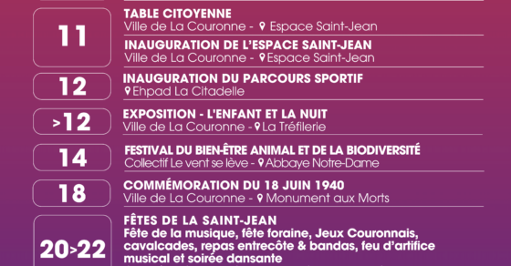 Affiche Ce Mois de juin 2025 à La Couronne - Affiche récapitulative dés événements du mois de juin