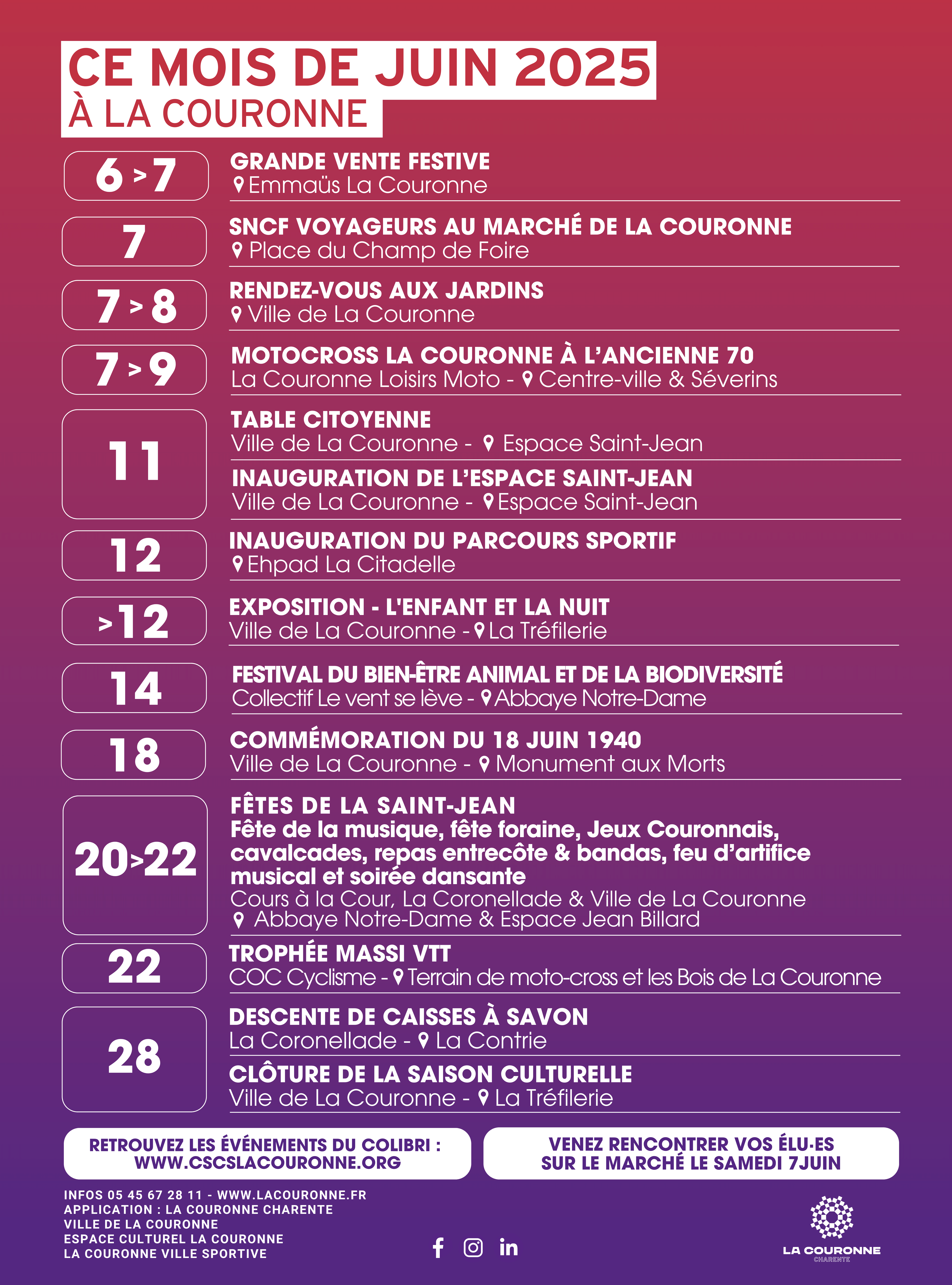 Affiche Ce Mois de juin 2025 à La Couronne - Affiche récapitulative dés événements du mois de juin