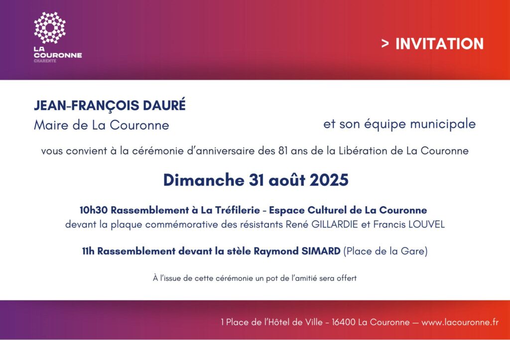 Invitation Commémoration des 81 ans de la libération de La Couronne - 2025 - 31 août