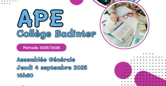 Assemblée générale de l'APE du Collège Badinter jeudi 4 septembre 2025 à 18h30