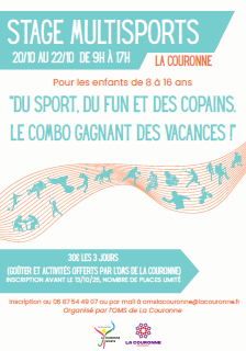 Affiche pour le stage de multisports du 20 au 22 octobre 2025