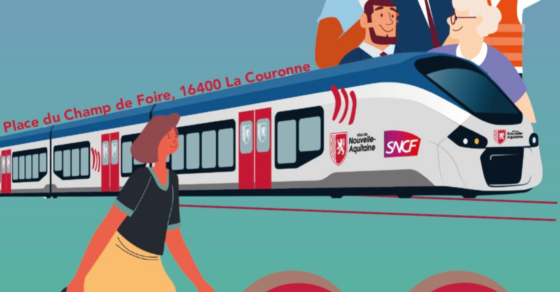Affiche stand de SNCF Voyageurs sur la marché de La Couronne - Septembre