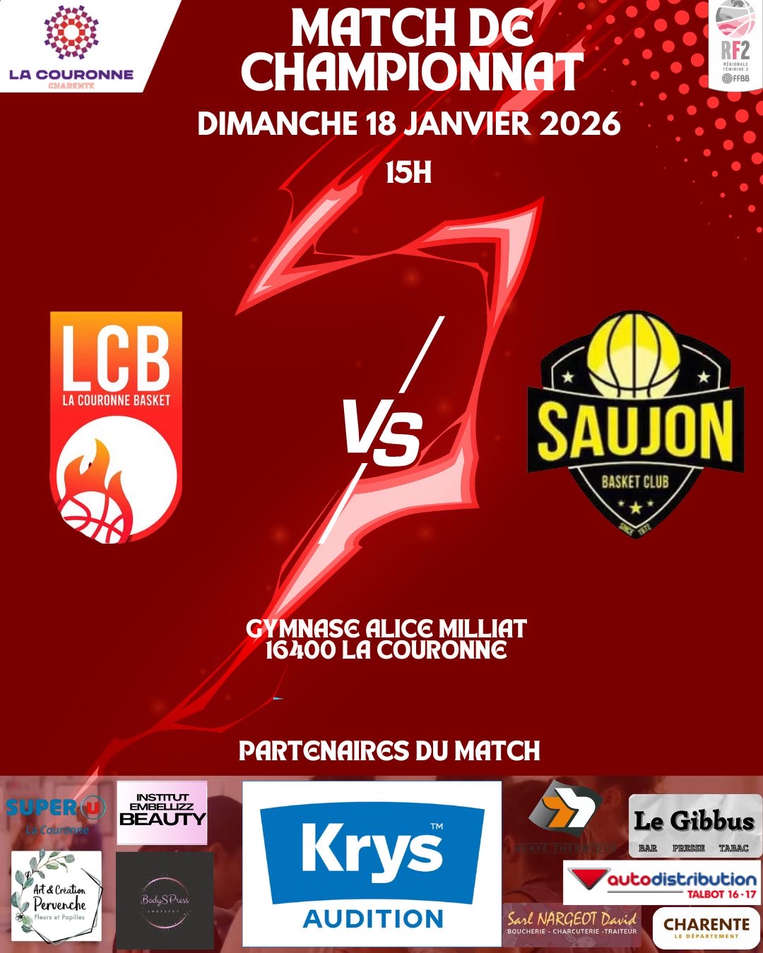 Match Championnat séniors - La Couronne Basket - 18 janvier 2025