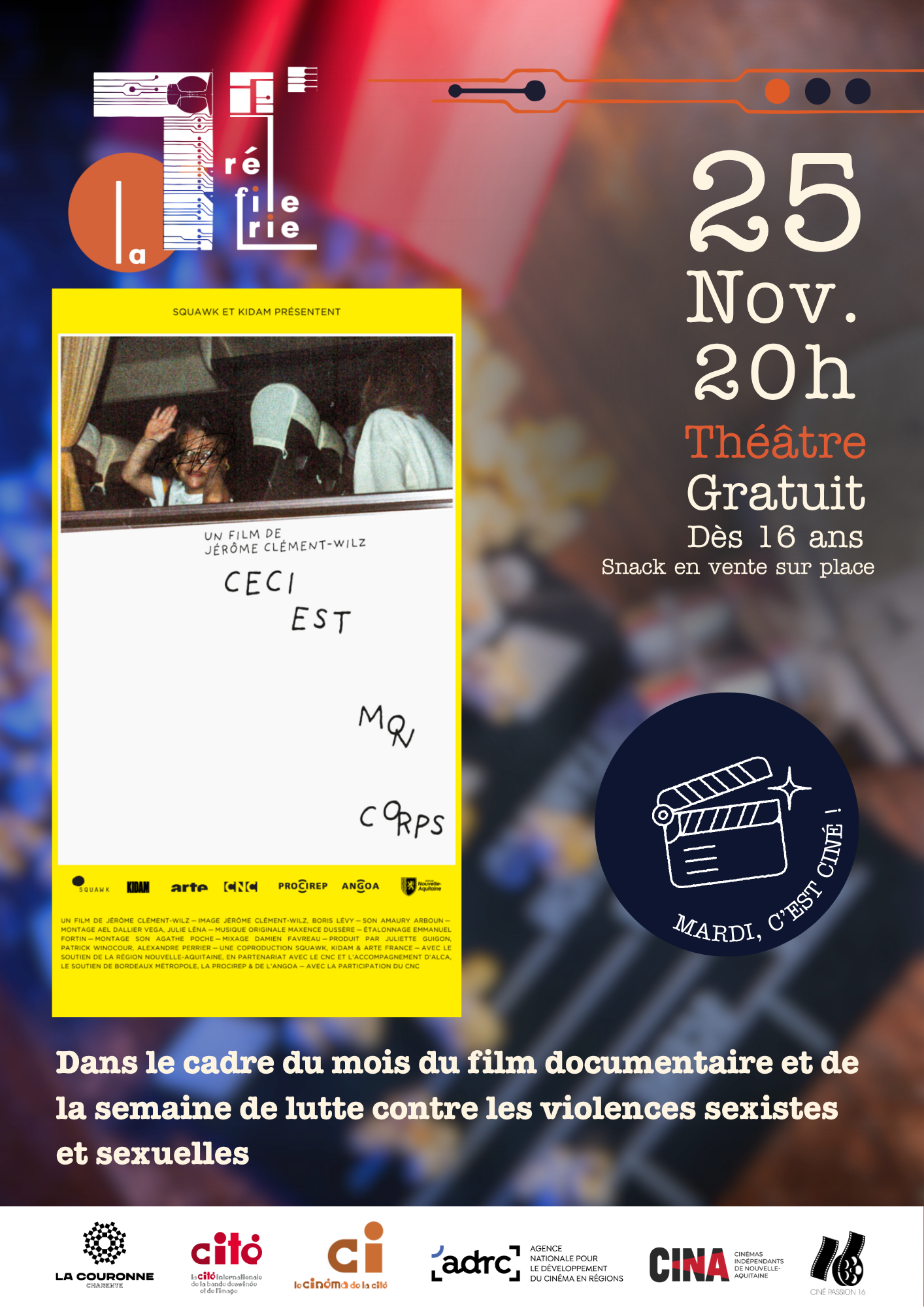Affiche pour le "Mardi c'est ciné !" du 25 novembre 2025 avec comme projection : Ceci est mon corps