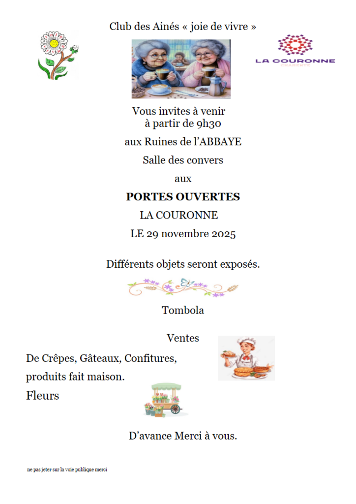 Affiche pour les portes ouvertes organisé par le Club Des Aînés "Joie De Vivre"