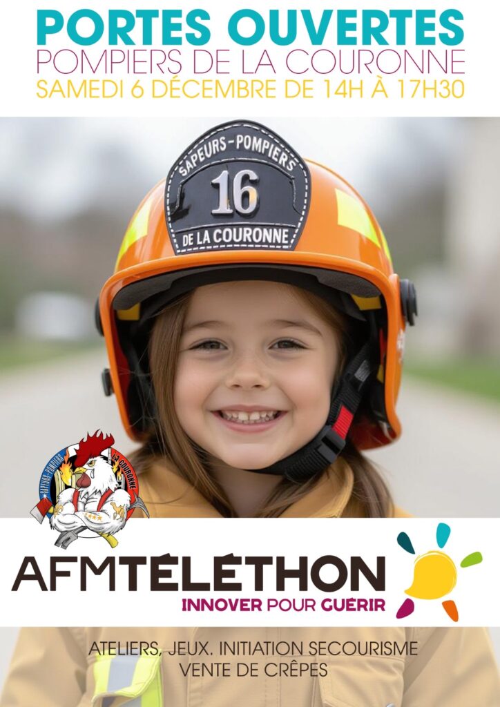Affiche pour les portes ouvertes de l'Amicale des Sapeurs Pompiers pour le Téléthon