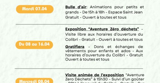 Vacances Colibri CSCS du 7 au 10 avril