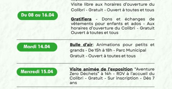 Vacances Colibri CSCS du 13 au 17 avril