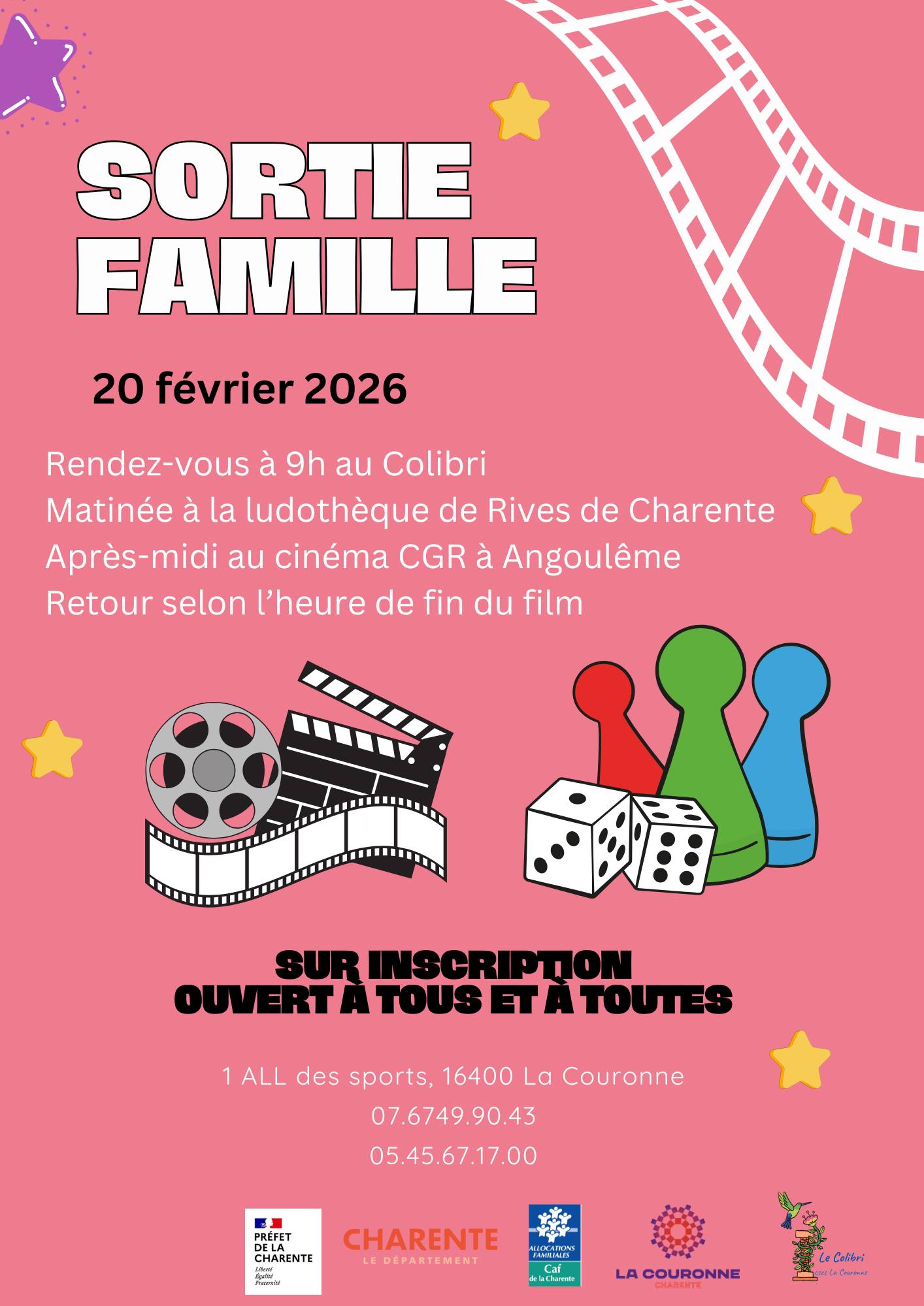 Affiche de l'animation "Sortie famille" proposé par le Colibri - CSCS