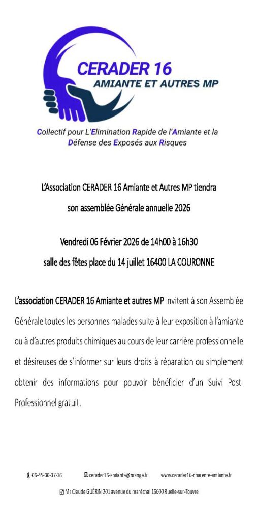 Assemblée Générale Annuelle 2026 – CERADER 16 Amiante et autres MP