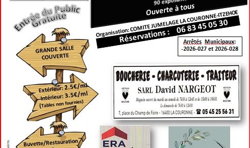 Affiche de la 37e Brocante par Le Comité de Jumelage La Couronne – Itzehoe