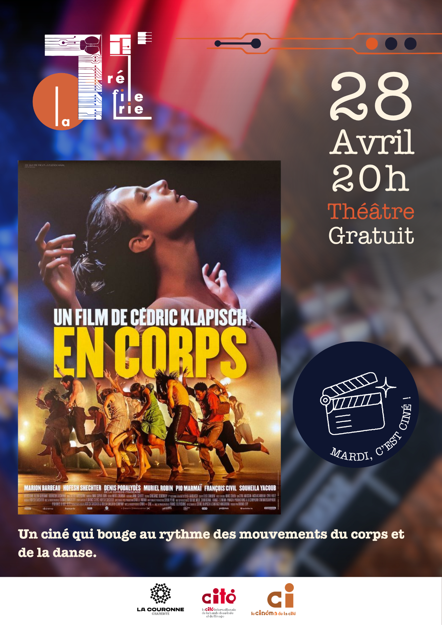 Affiche de la projection du film "En corps" de Cédric Klapisch