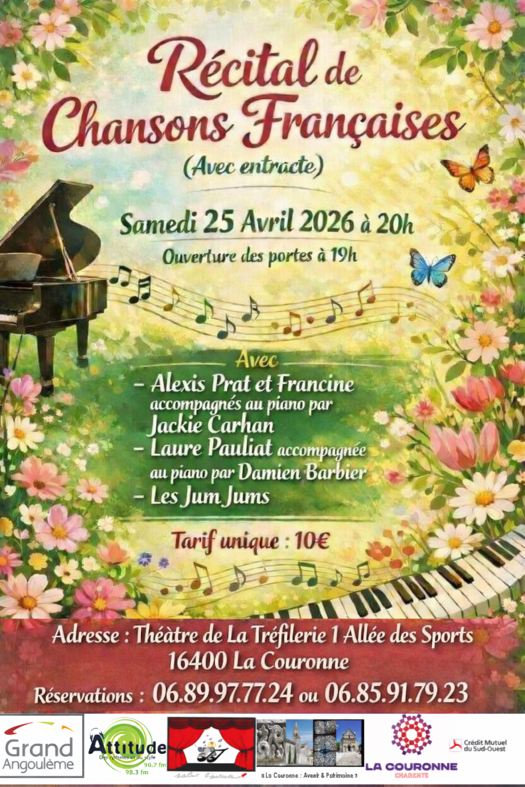 Affiche récital de chansons françaises au Théâtre de La Tréfilerie le 25 avril 2026