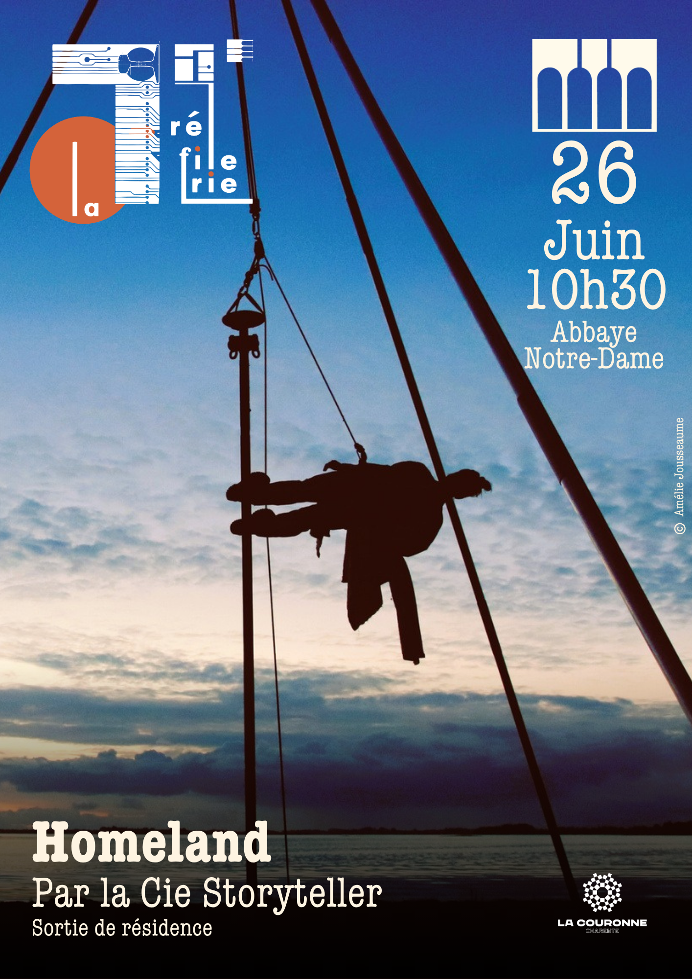 Affiche spectacle « Homeland » par la Cie Storyteller à l’Abbaye Notre-Dame de La Couronne le 26 juin 2026