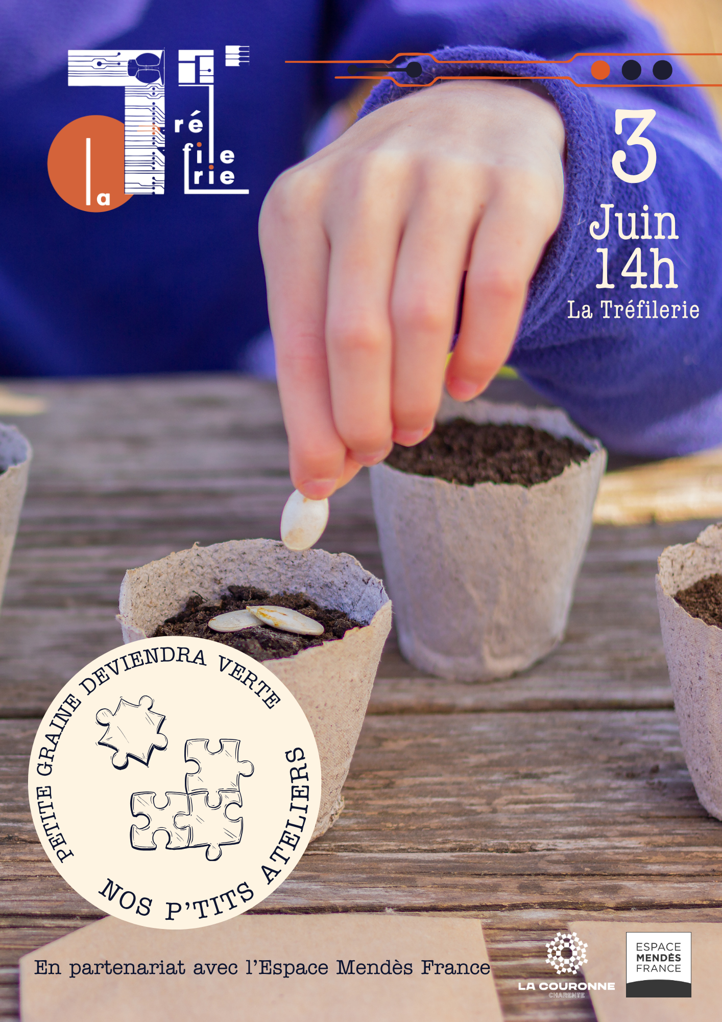 VALIDÉ – Petite graine deviendra verte – A4 Affiche atelier jardinage enfants « Petite graine deviendra verte » à La Tréfilerie