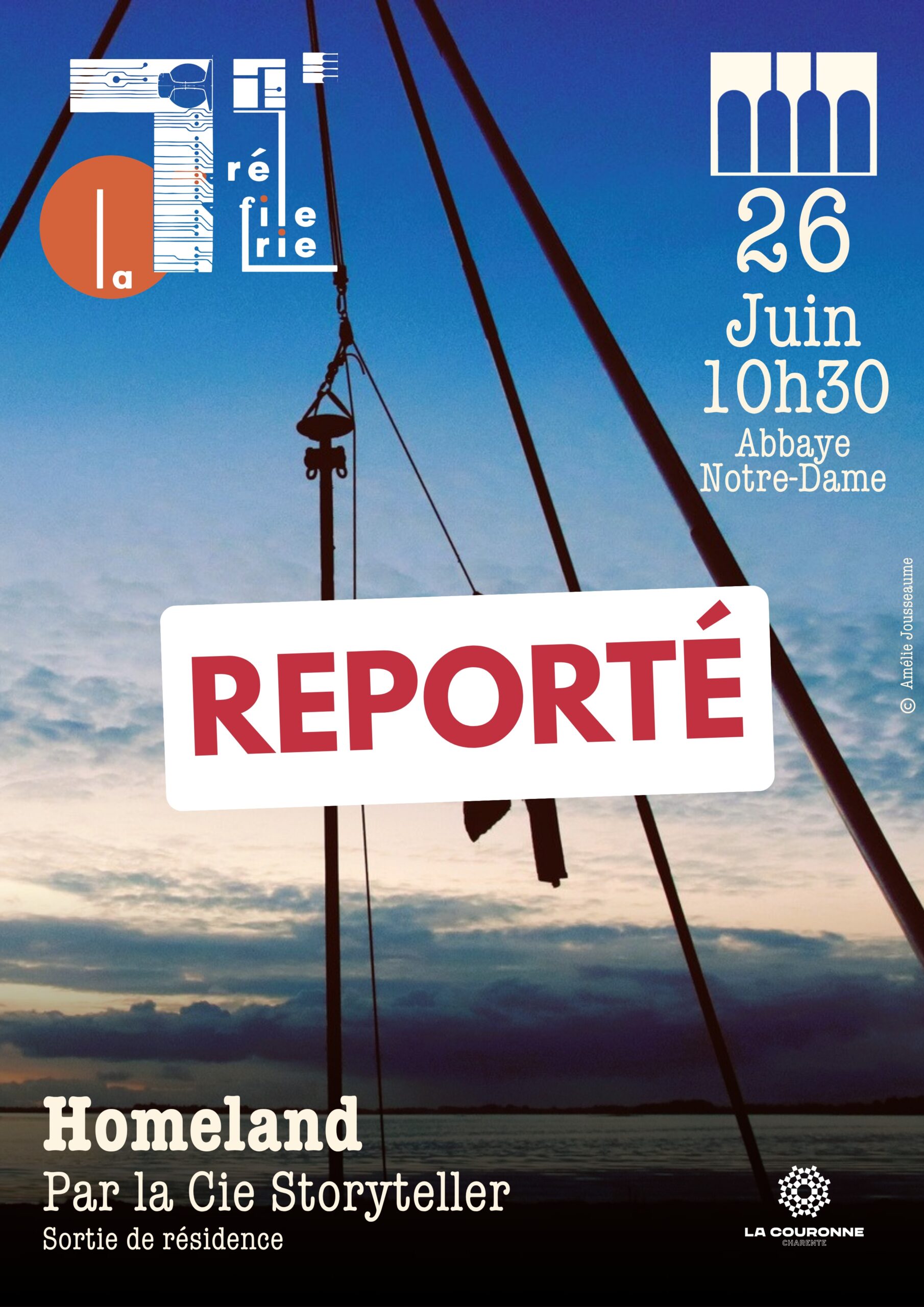Affiche spectacle « Homeland » par la Cie Storyteller à l’Abbaye Notre-Dame de La Couronne le 26 juin 2026 - Spectacle reporté