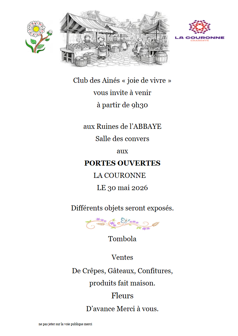 Affiche portes ouvertes du club des aînés Joie de vivre à La Couronne