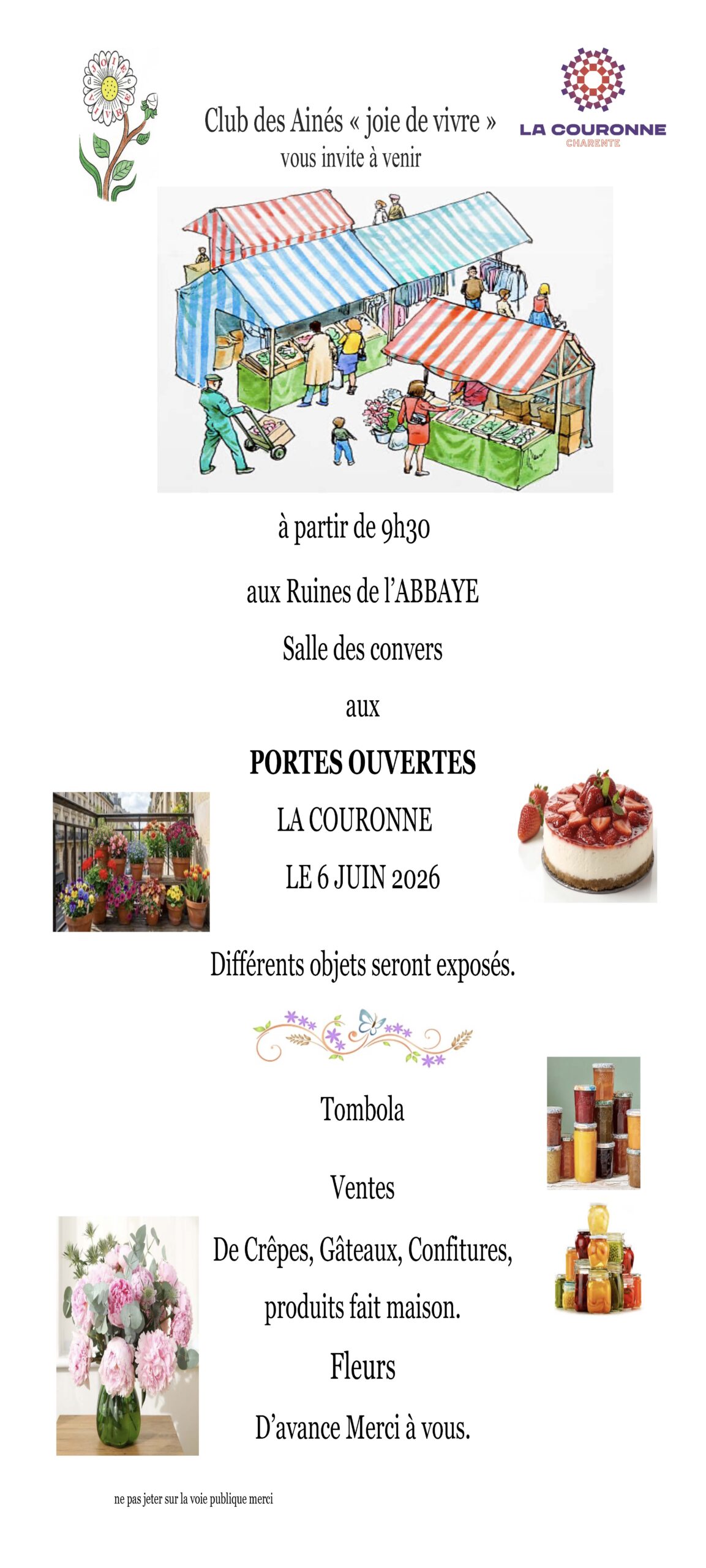 Affiche de la journée portes ouvertes du club des ainés "Joie de Vivre" le 6 juin 2026 - Salle des convers dès 9h30