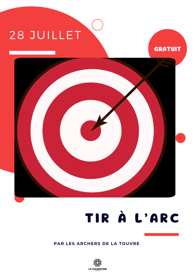 Affiche de l'initiation au tir à l'arc organisée le 28 juillet 2026 à l'Abbaye Notre-Dame, accessible dès 7 ans sur inscription.