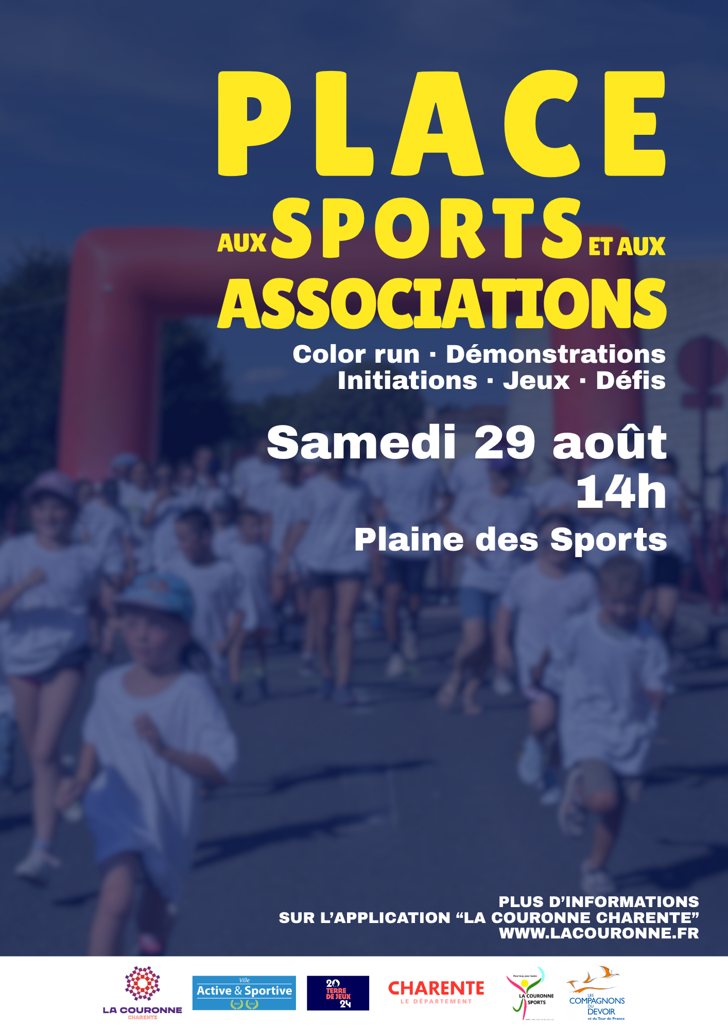 Affiche de l'événement « Place aux sports et aux associations » organisé le samedi 29 août 2026 à la Plaine des Sports de La Couronne.