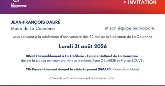 Invitation commémoration du 31 août - 2026 - 82 ans de la libération de La Couronne