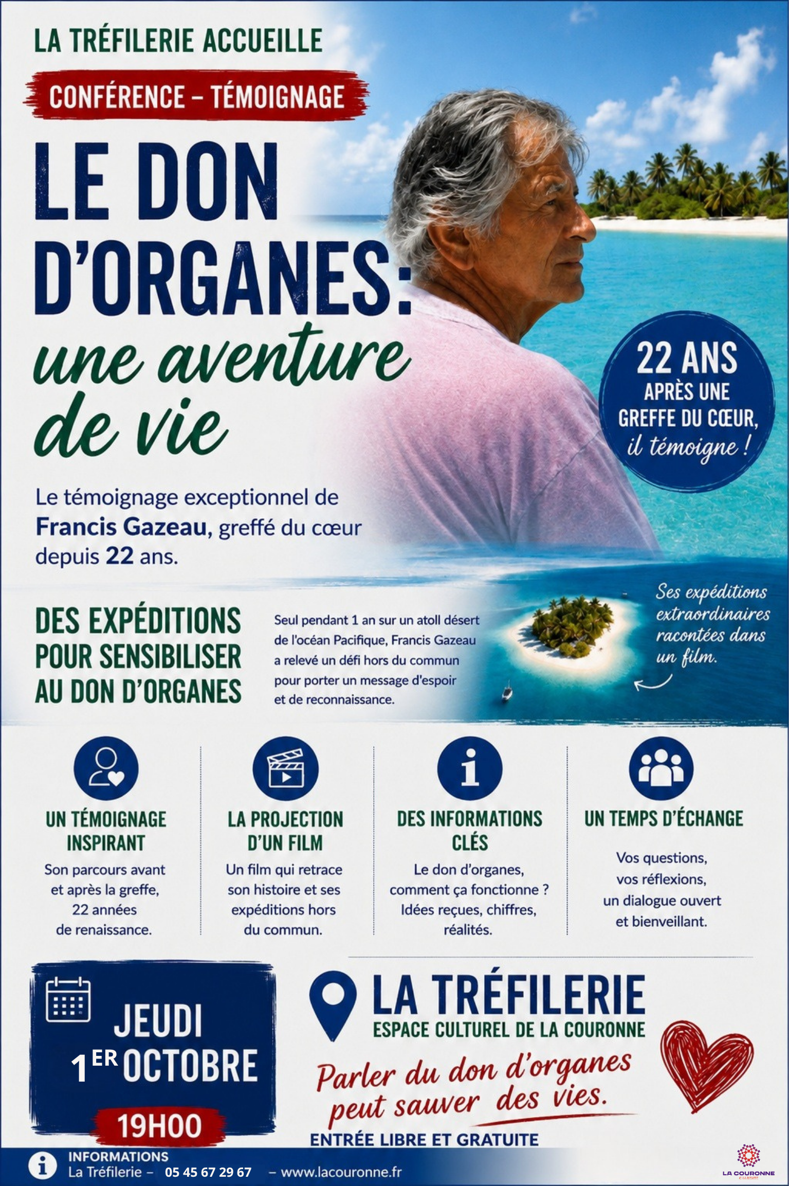 Affiche Conférence témoignage "Le don d'organes : une aventure de vie - 1er octobre 2026