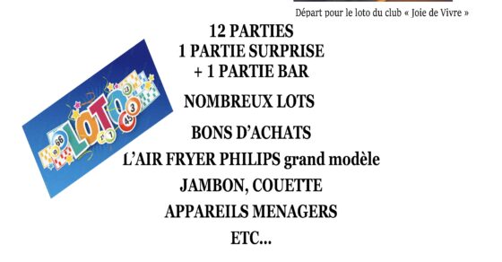 Affiche du loto du club des ainés "Joie de vivre" 2026