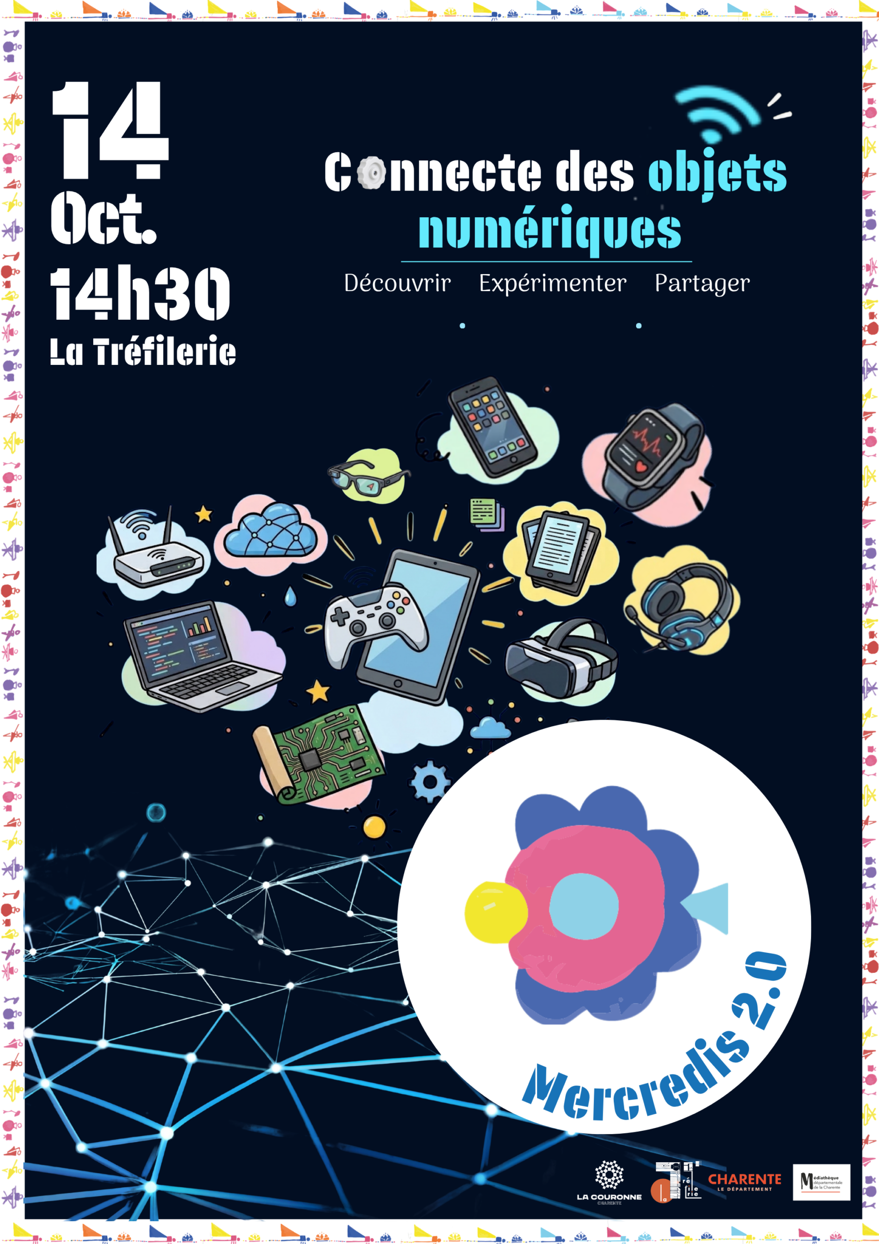 Affiche Les Mercredis 2.0 – Connecte des objets numériques – Mercredi 14 octobre Affiche Les Mercredis 2.0 - Connecte des objets numériques - Mercredi 14 octobre