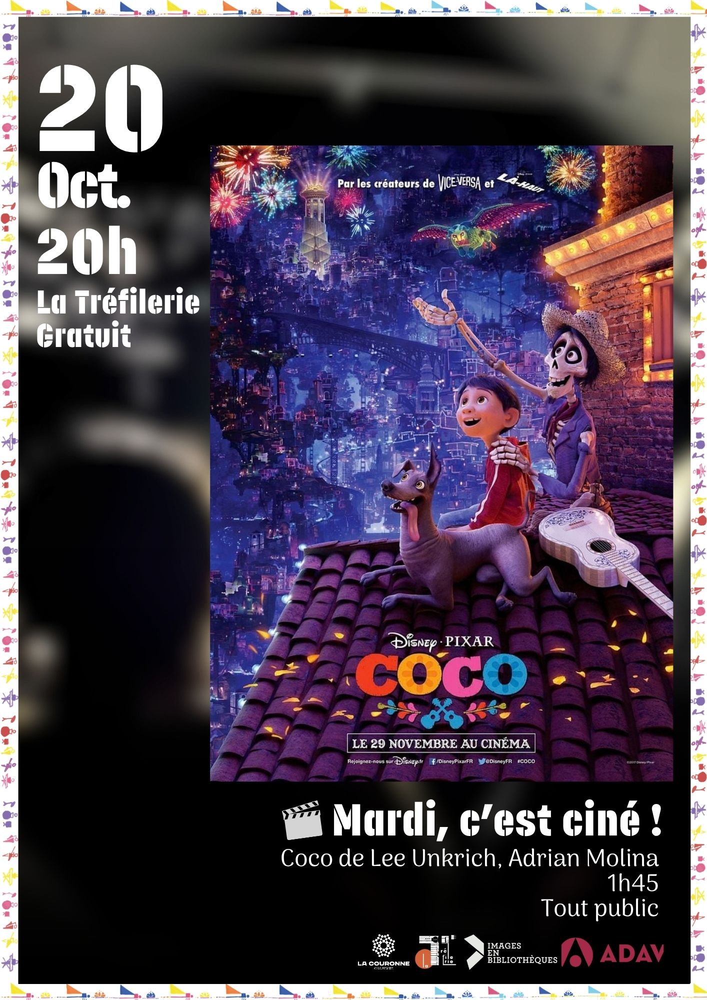 affiche Mardi, c’est ciné ! Projection du film Coco le Mardi 20 octobre affiche Mardi, c'est ciné ! Projection du film Coco le Mardi 20 octobre