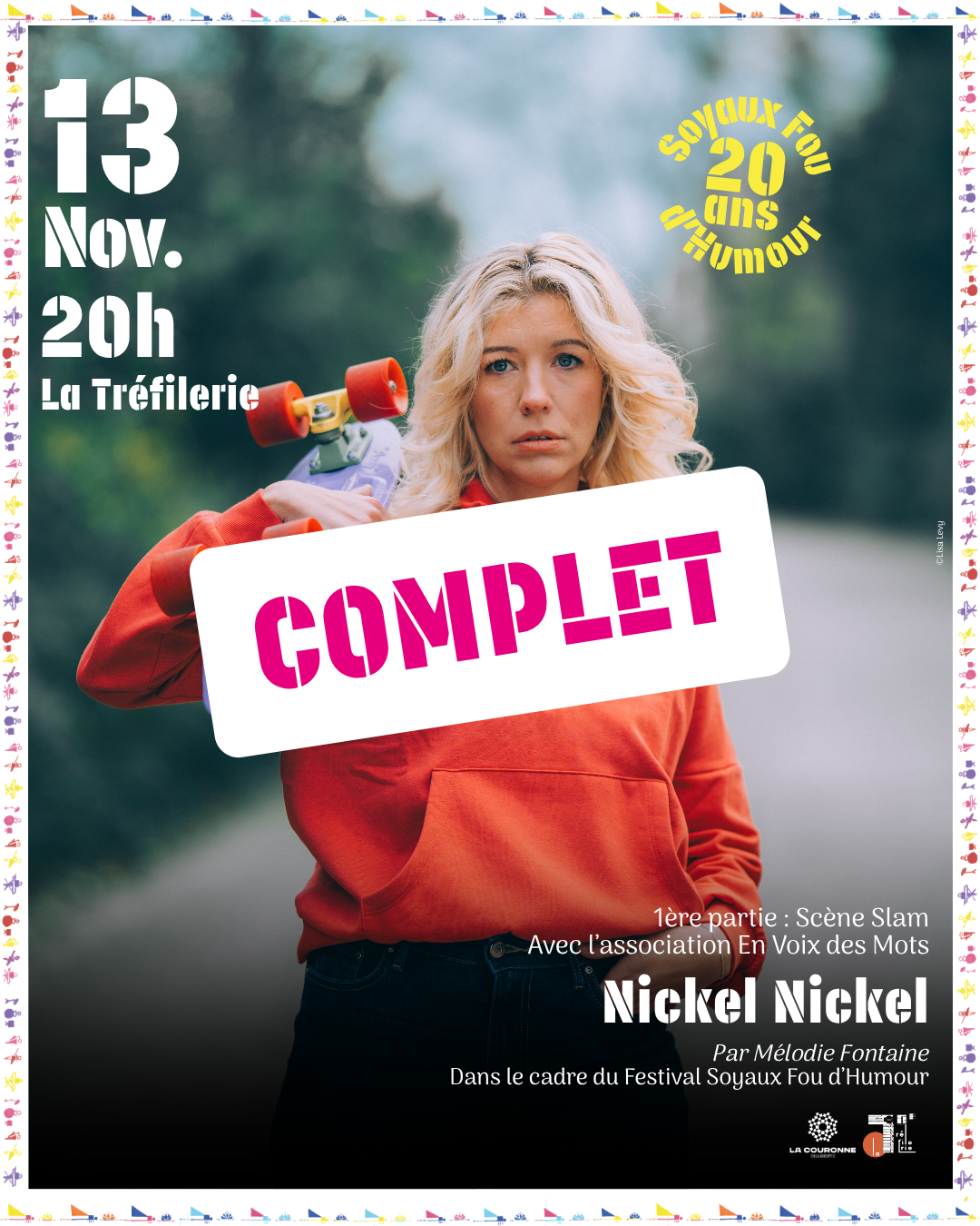 Affiche Soyaux fou d'humour 13 novembre 2026 SPectacle Nickel nickel" Mélodie Fontaine - COmplet