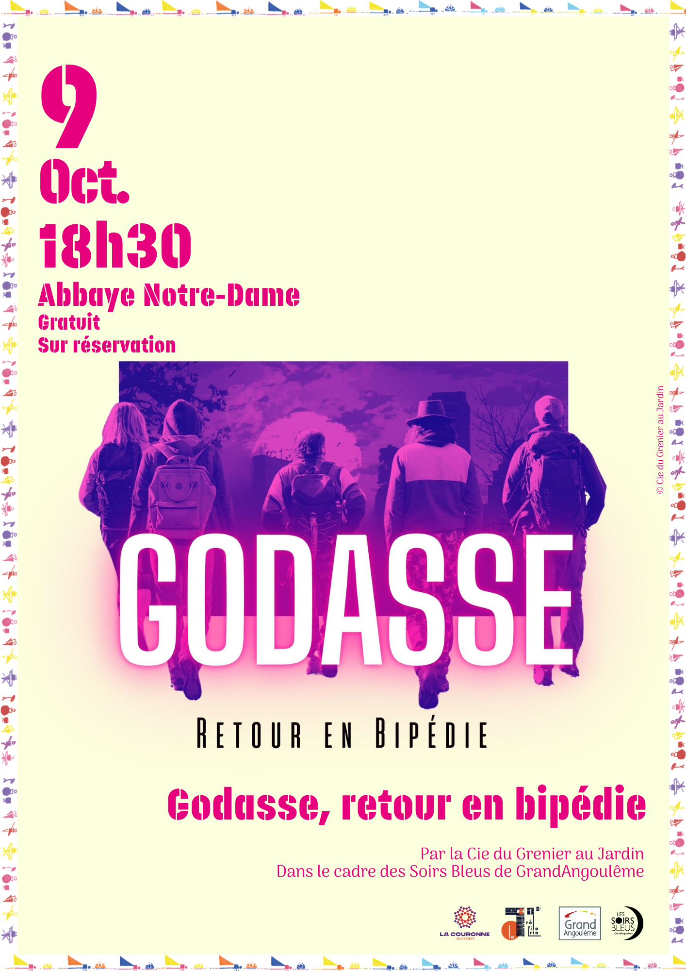 Affiche spectacle Godasse, retour en bipédie par la cie Du Grenier au Jardin – 9 octobre à 19h30 Affiche spectacle Godasse, retour en bipédie par la cie Du Grenier au Jardin - 9 octobre à 19h30