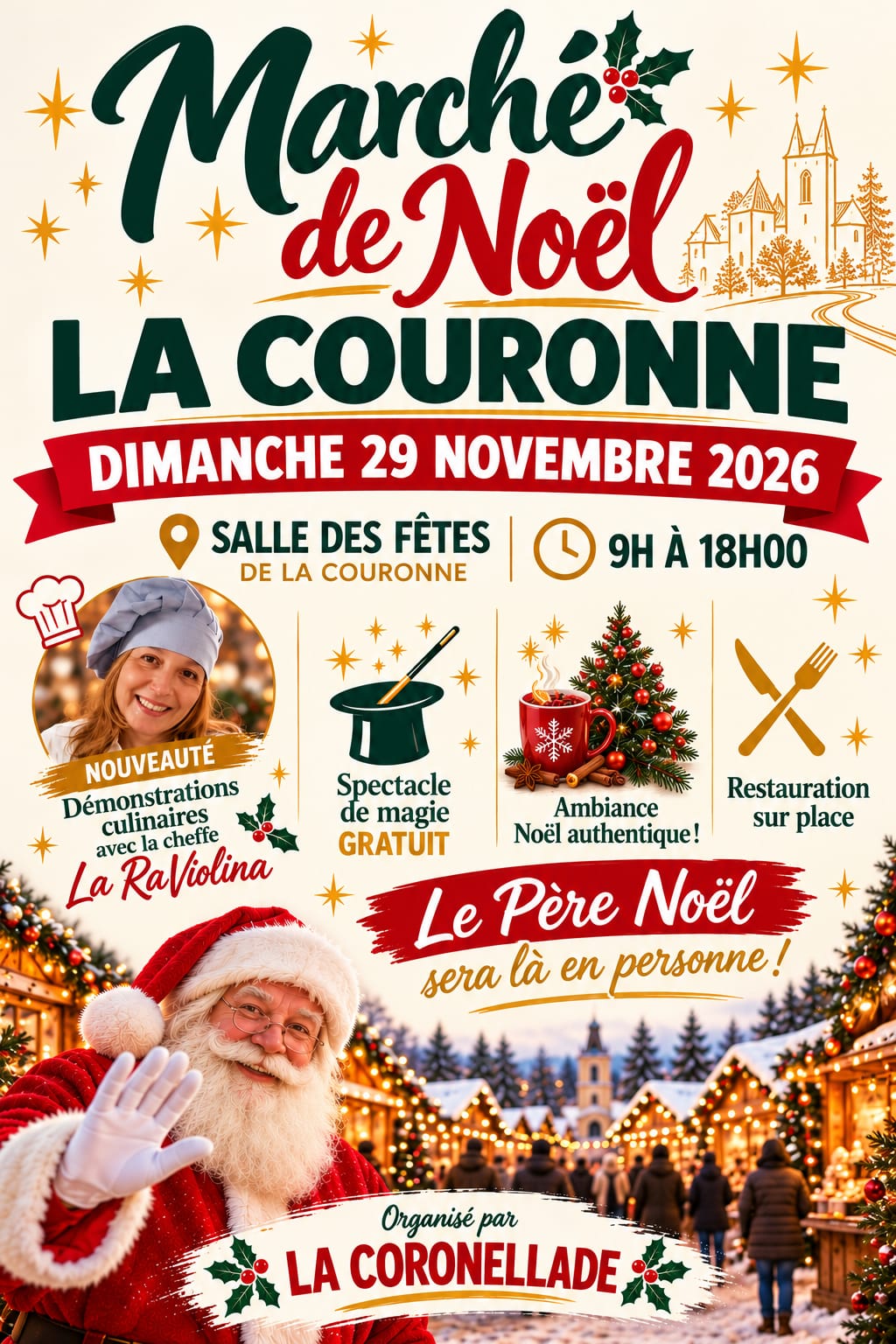 Affiche du marché de Noël de l’association La Coronellade le dimanche 29 novembre Affiche du marché de Noël de l'association La Coronellade le dimanche 29 novembre