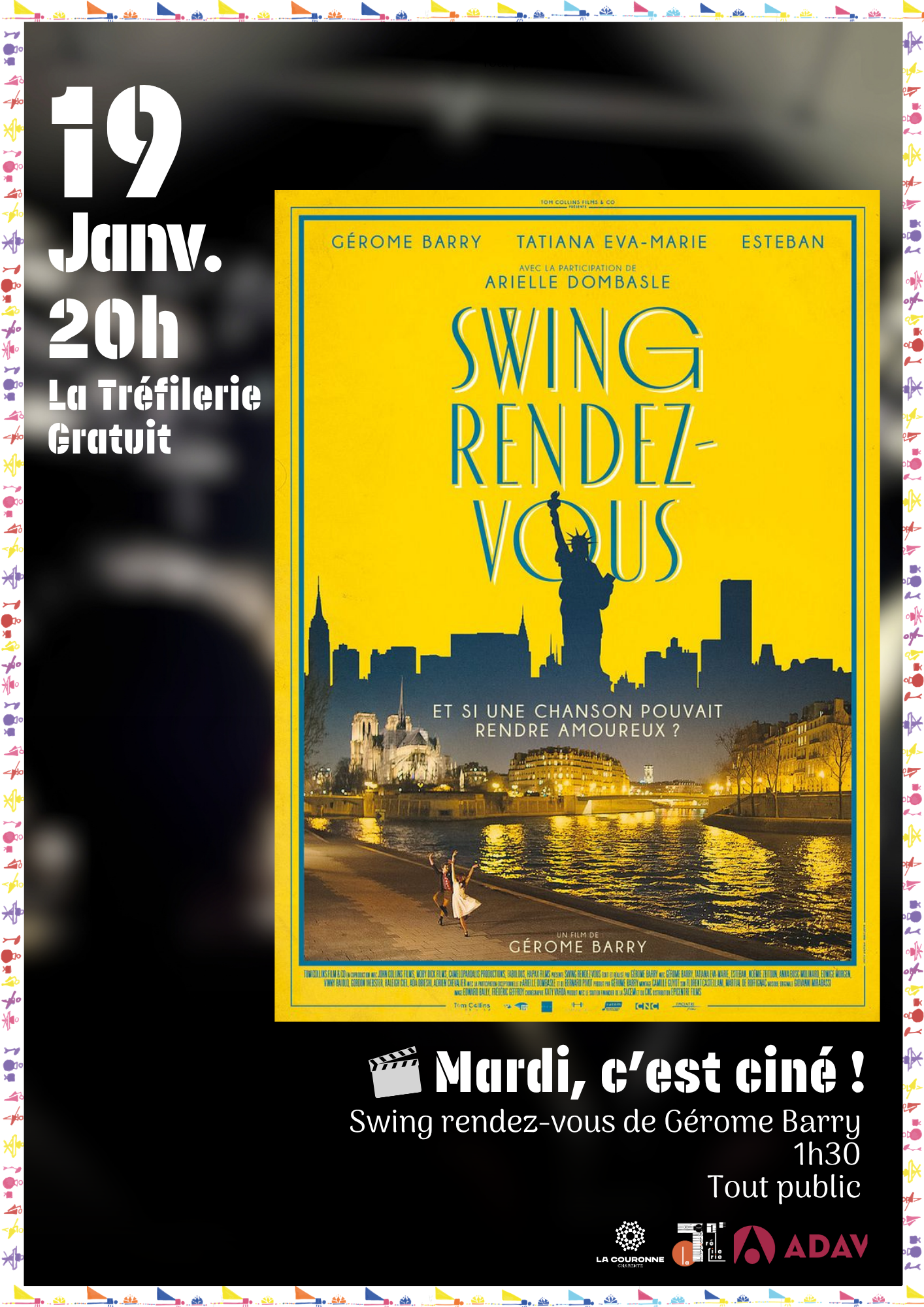Affiche Mardi, c’est ciné ! Projection du film « Swing Rendez-Vous » le Mardi 19 janvier 2027 Affiche Mardi, c'est ciné ! Projection du film "Swing Rendez-Vous" le Mardi 19 janvier 2027