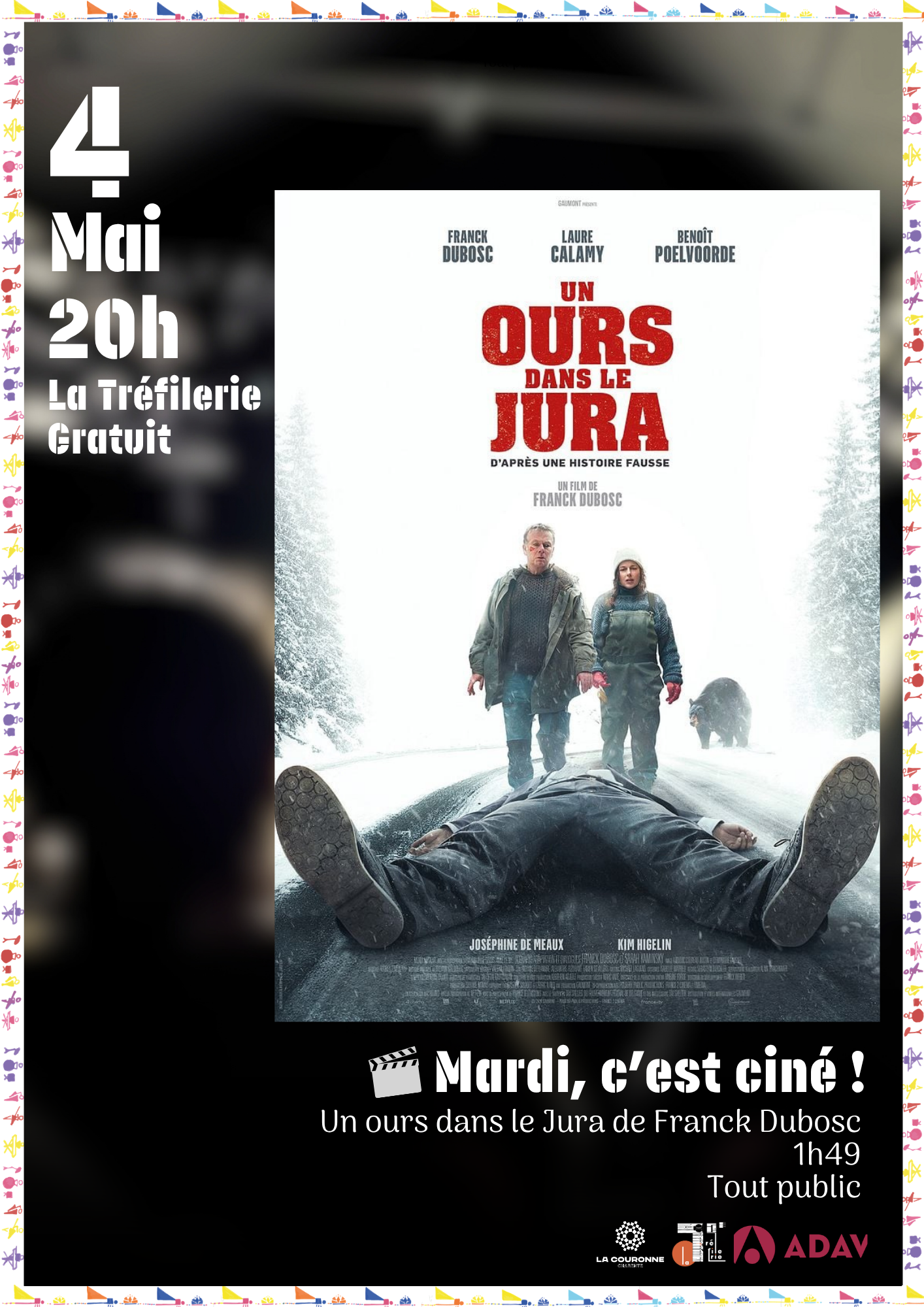 Affiche Mardi, c’est ciné ! Projection du film « Un ours dans le Jura » le Mardi 4 mai 2027 Affiche Mardi, c'est ciné ! Projection du film "Un ours dans le Jura" le Mardi 4 mai 2027
