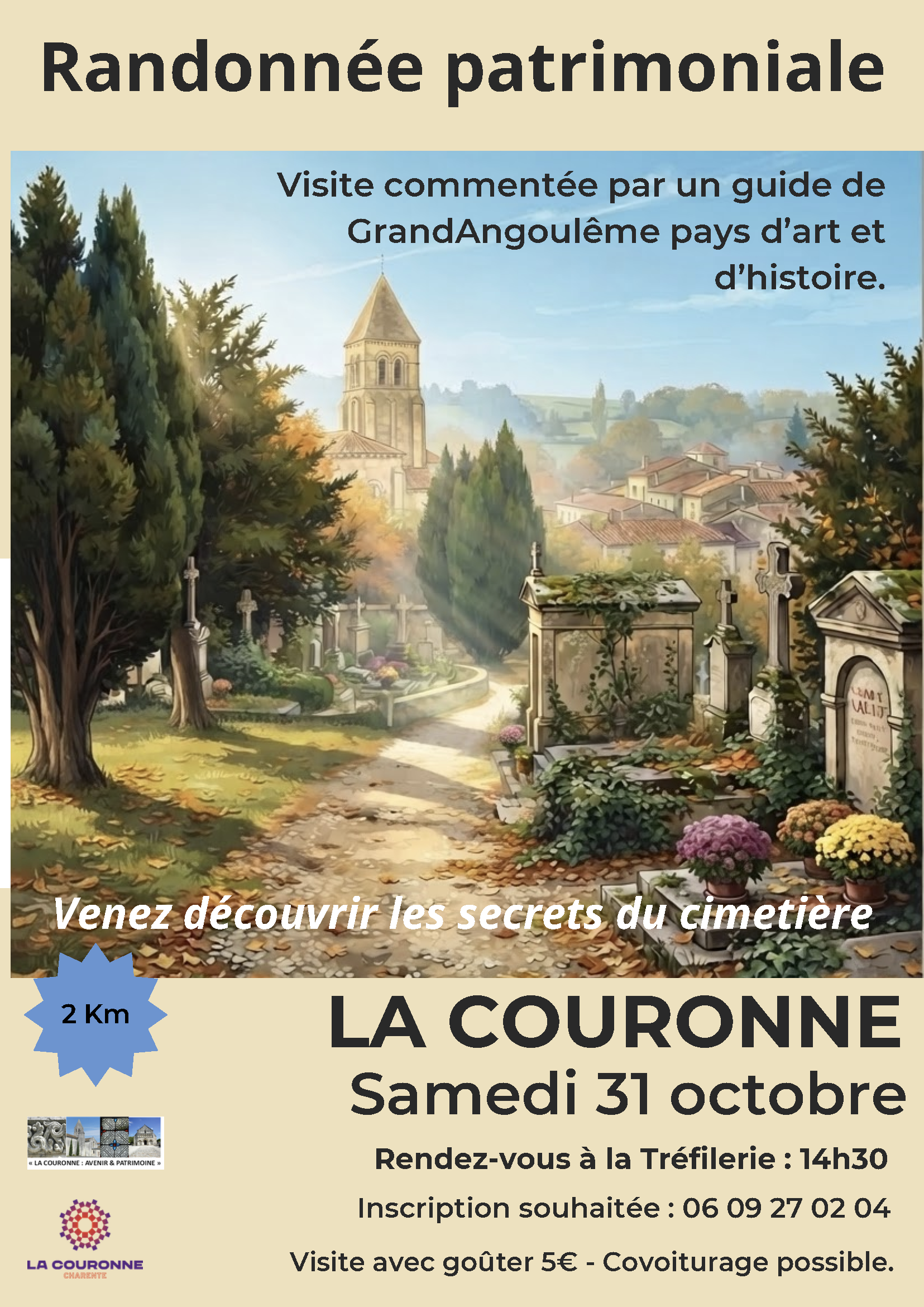 Affiche Randonnée patrimoniale par l'association La Couronne : Avenir & Patrimoine le samedi 31 octobre dès 14h30